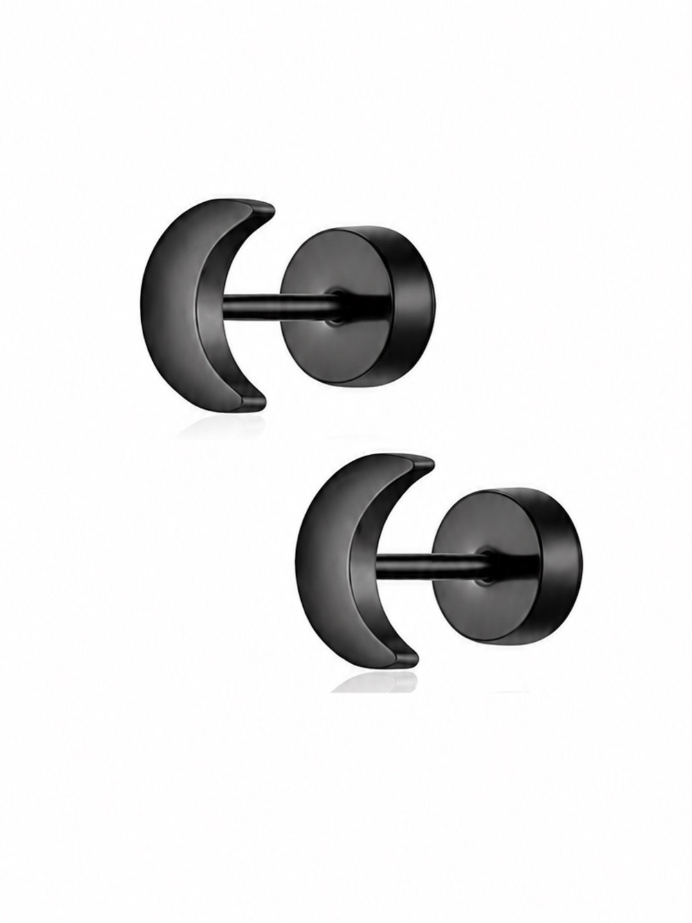 Black Moon Flat Back Stud Earrings Stainless Steel 20G Celestial